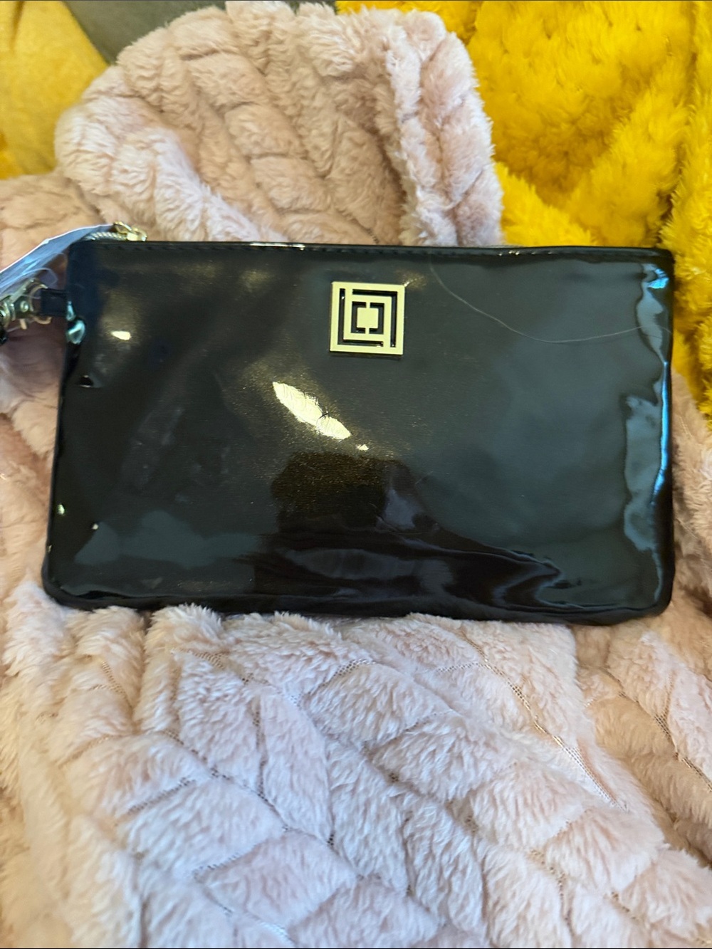 Liz Claiborne Black Patent Wristlet with Gold Logo